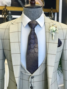 Bojoni Beige Plaid Slim-Fit Suit 3-Piece