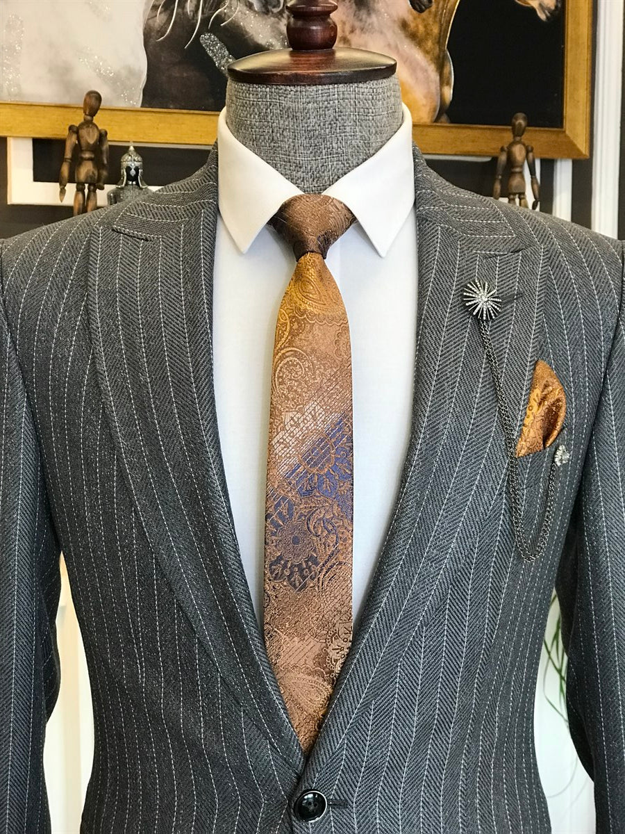 Bojoni Grey Striped Slim-Fit Suit 2-Piece