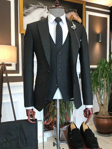 Bojoni Dark Grey Plaid Slim-Fit Suit 3-Piece