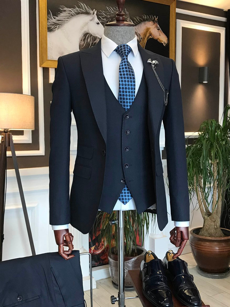 Bojoni Navy Slim-Fit Suit 3-Piece