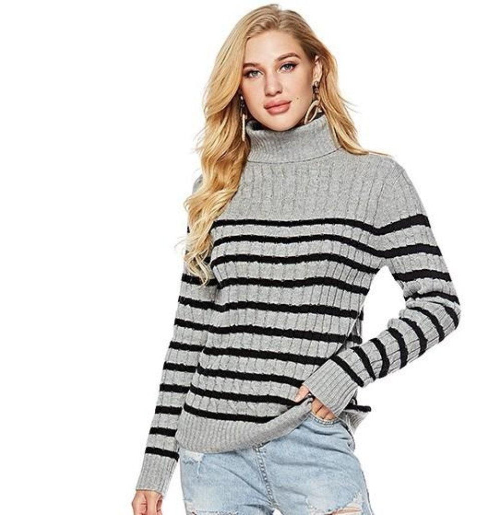 Womens Striped Turtleneck  Sweater