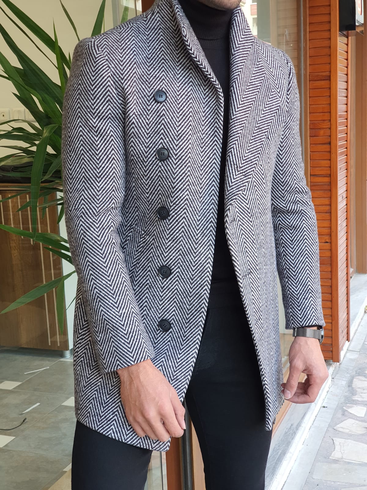 Saponi Slim-fit Collar Wool Coat Gray-baagr.myshopify.com-Jacket-BOJONI