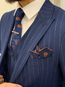 Bojoni Huntingron Striped Sax Slim Fit Suit