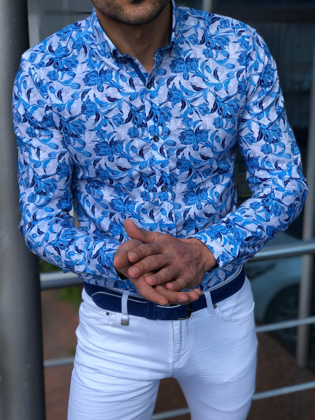 Slim-Fit Patterned Shirt Turquoise-baagr.myshopify.com-Shirt-BOJONI