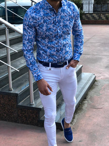 Slim-Fit Patterned Shirt Turquoise-baagr.myshopify.com-Shirt-BOJONI