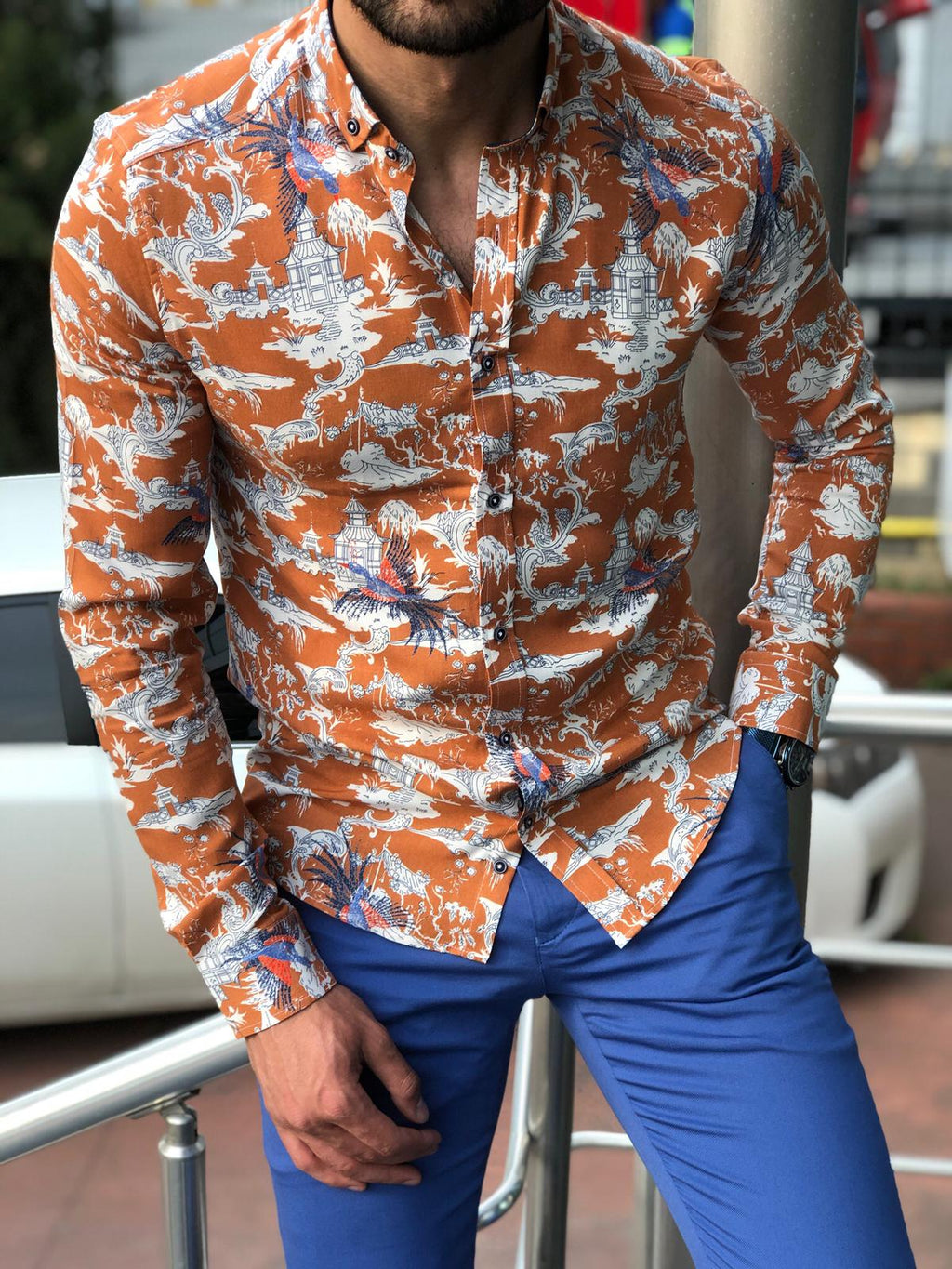Blake Orange Patterned Slim Shirt-baagr.myshopify.com-Shirt-BOJONI