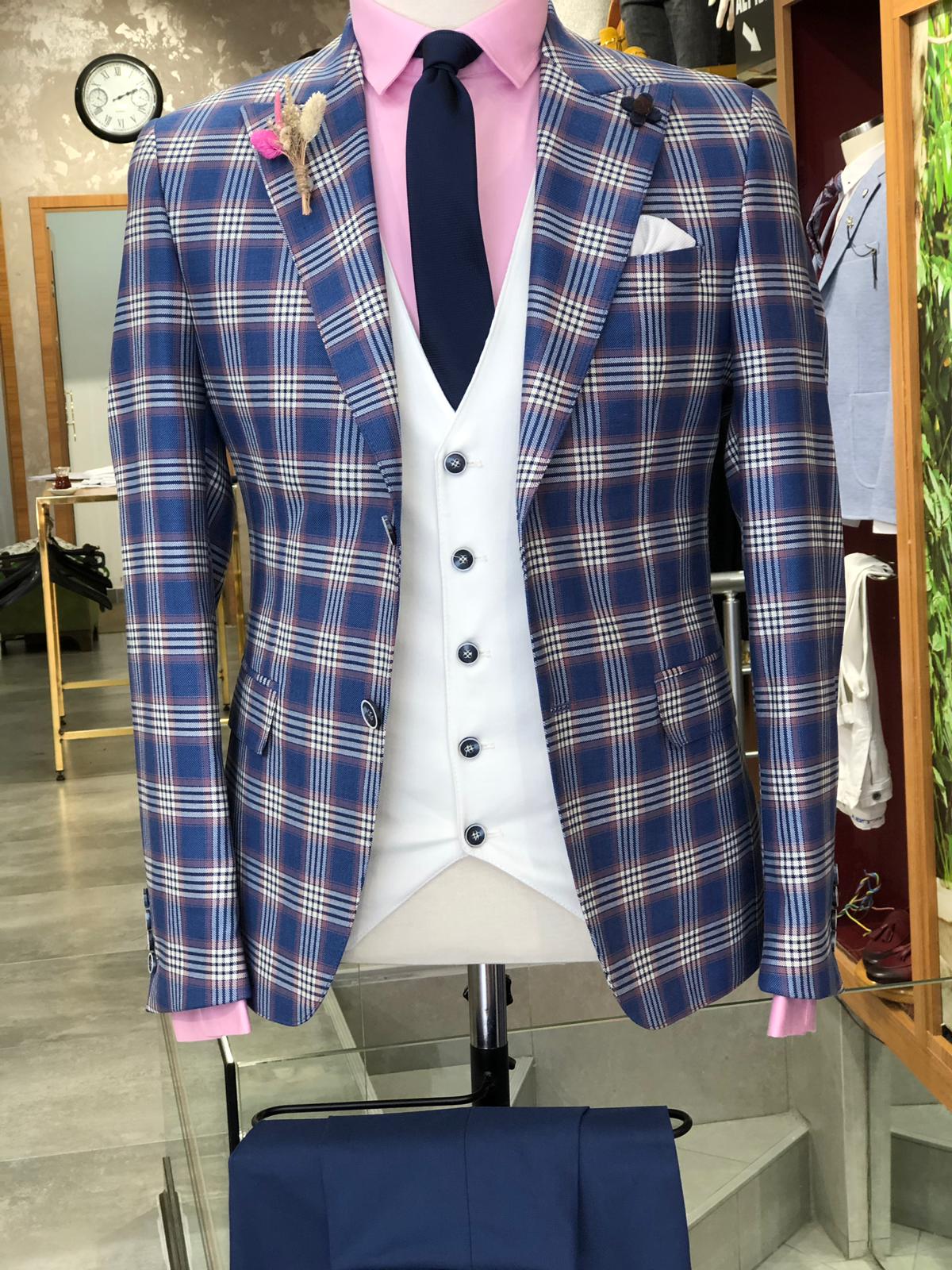 Marc Slim-Fit Plaid Suit Vest Sax-baagr.myshopify.com-suit-BOJONI