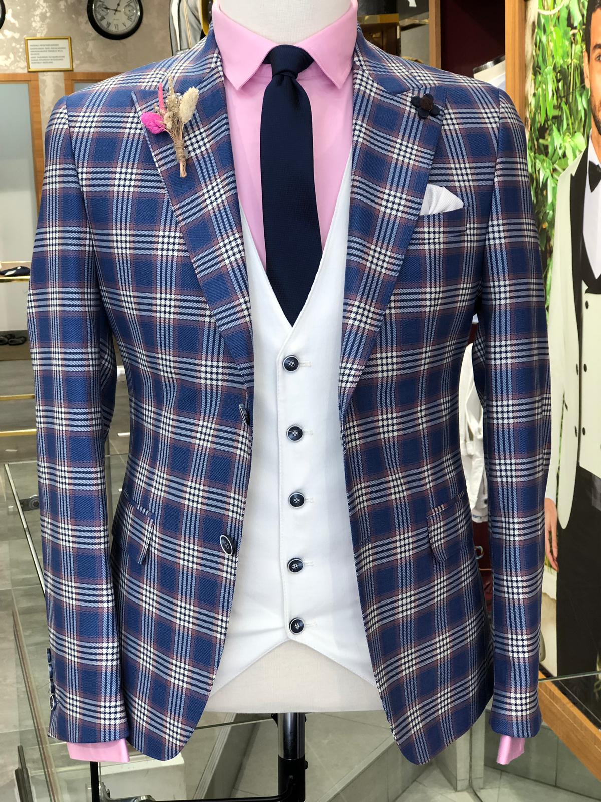 Marc Slim-Fit Plaid Suit Vest Sax-baagr.myshopify.com-suit-BOJONI