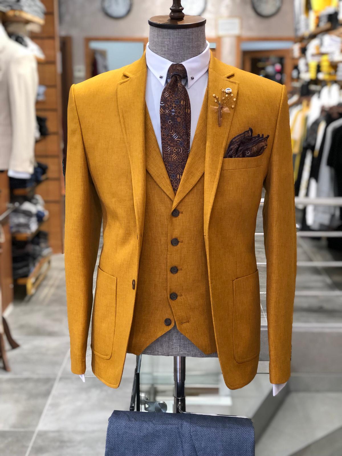 Mustard Slim-Fit Cotton  Suit Vest-baagr.myshopify.com-suit-BOJONI