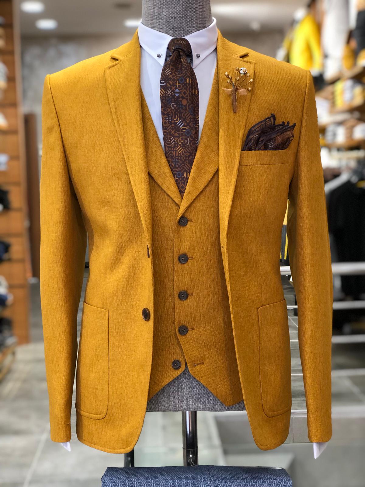 Mustard Slim-Fit Cotton  Suit Vest-baagr.myshopify.com-suit-BOJONI