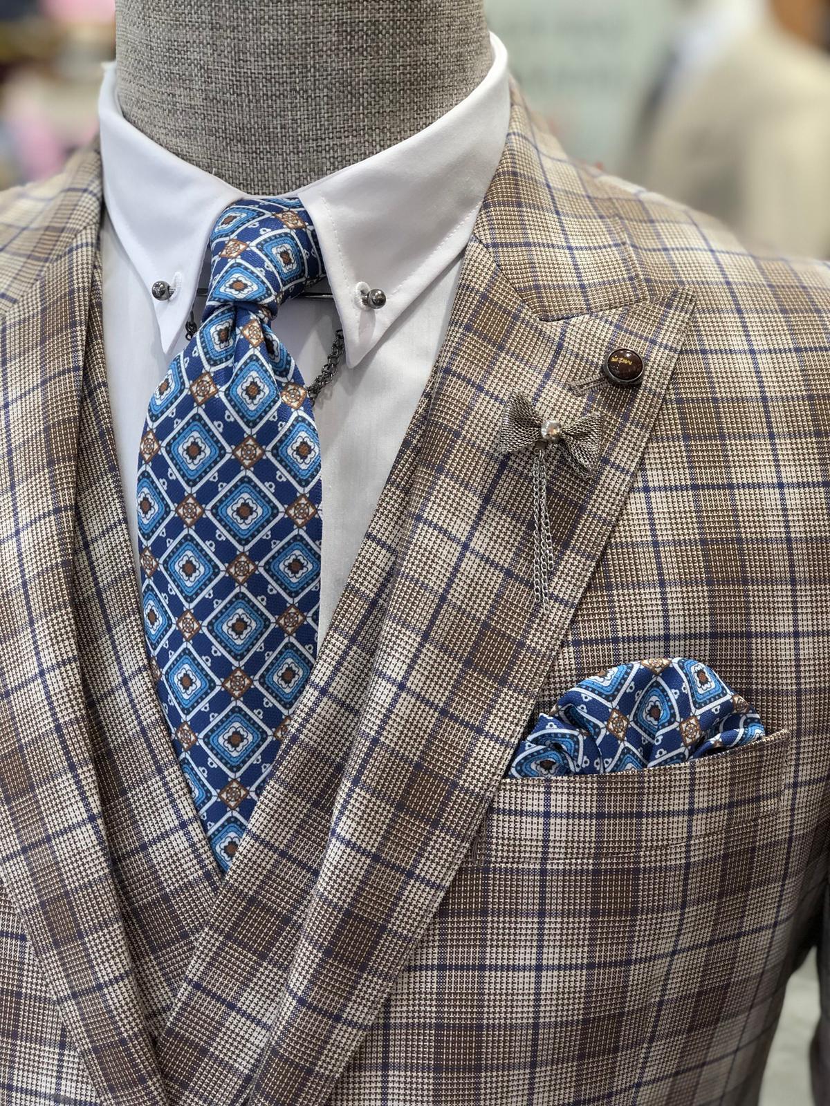 Branoss Slim-Fit Plaid Suit Vest Brown-baagr.myshopify.com-suit-BOJONI