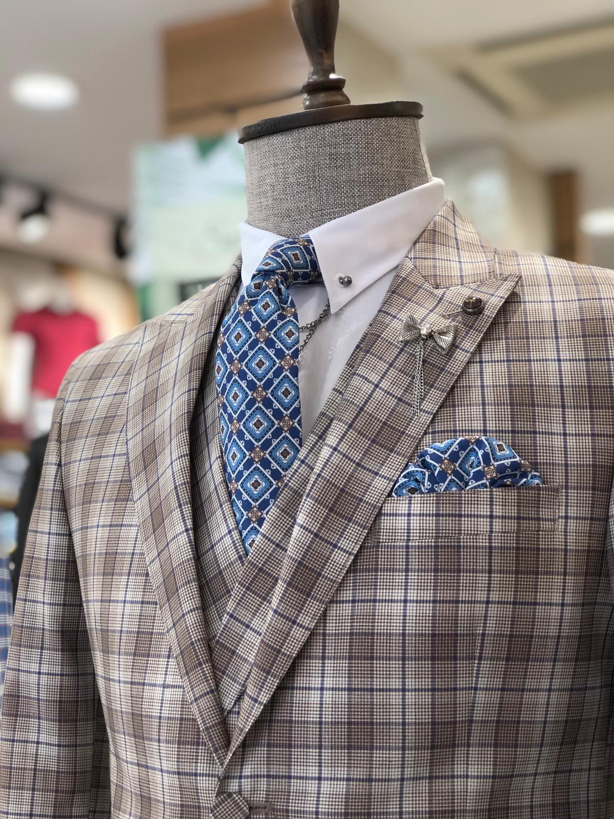 Branoss Slim-Fit Plaid Suit Vest Brown-baagr.myshopify.com-suit-BOJONI