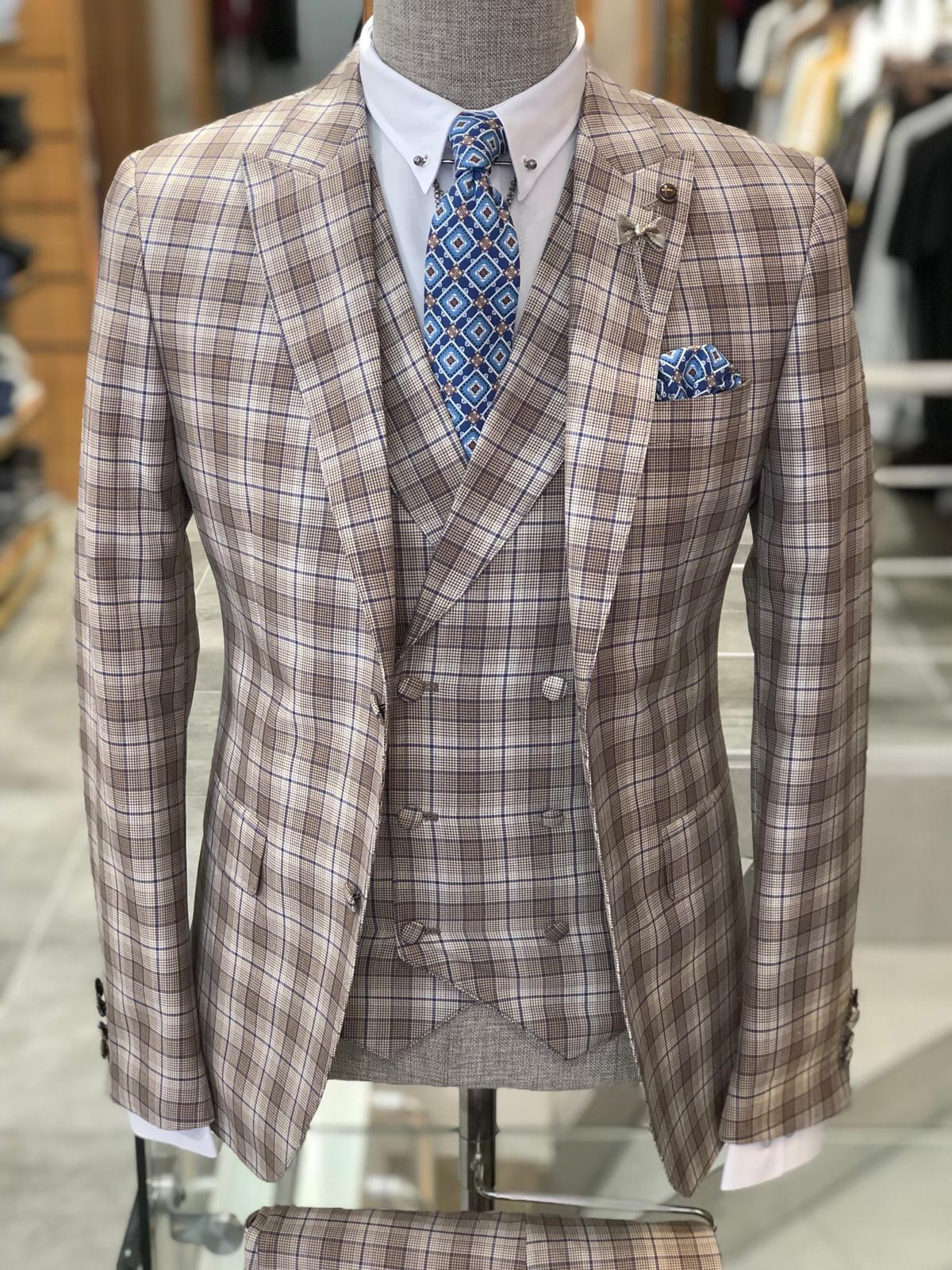 Branoss Slim-Fit Plaid Suit Vest Brown-baagr.myshopify.com-suit-BOJONI