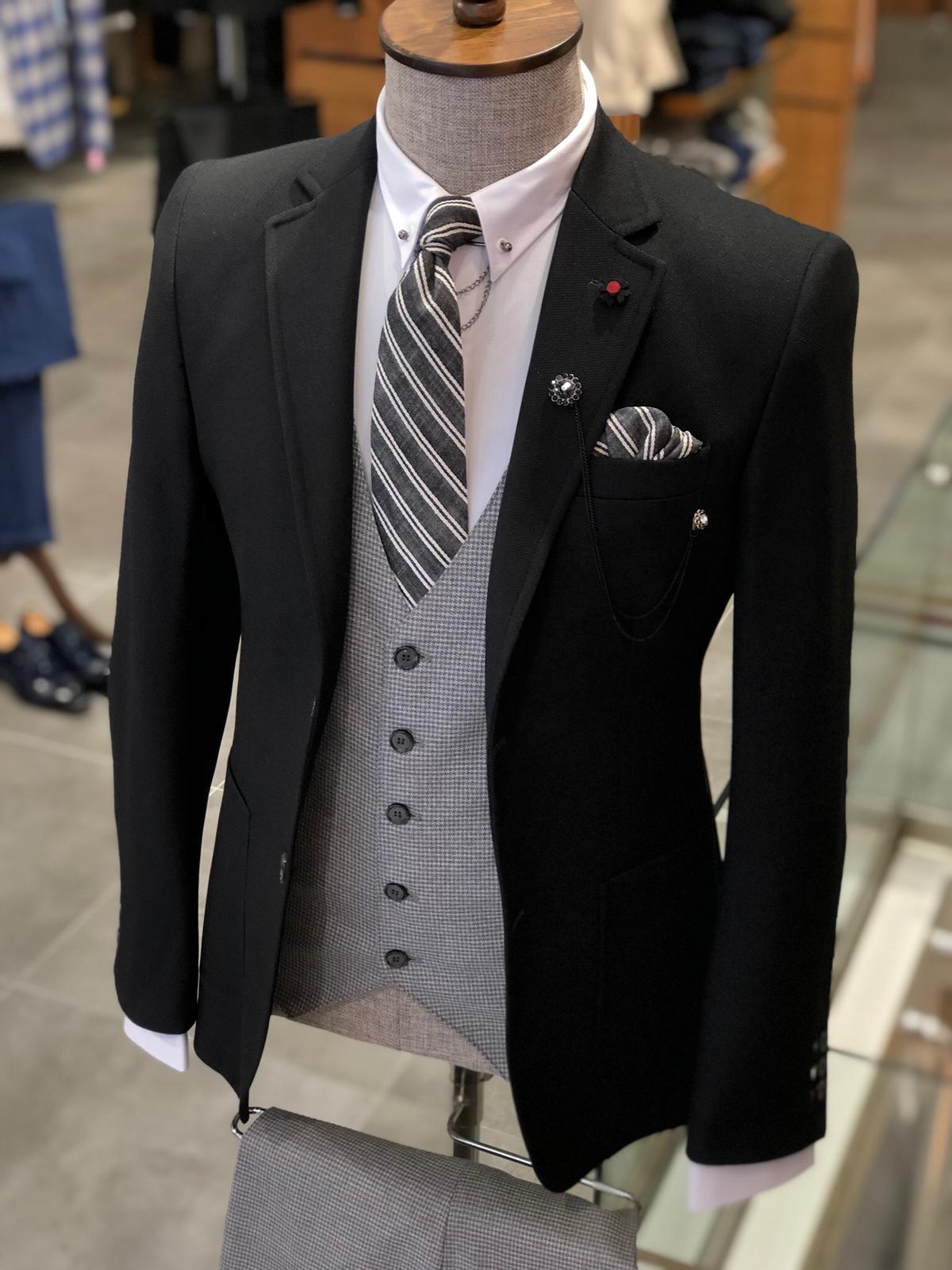 Slim-Fit Cotton Suit Vest Black-baagr.myshopify.com-suit-BOJONI
