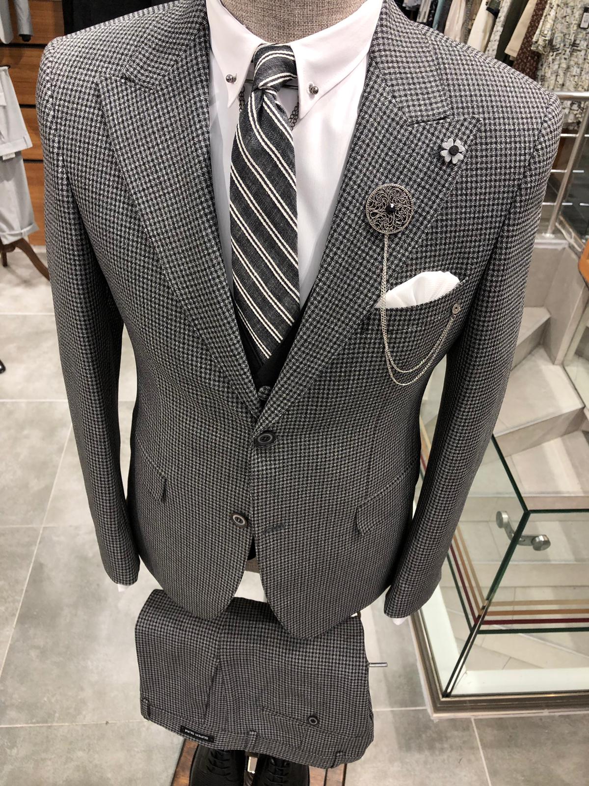 Baha Slim-Fit Patterned Suit Vest Black-baagr.myshopify.com-suit-BOJONI