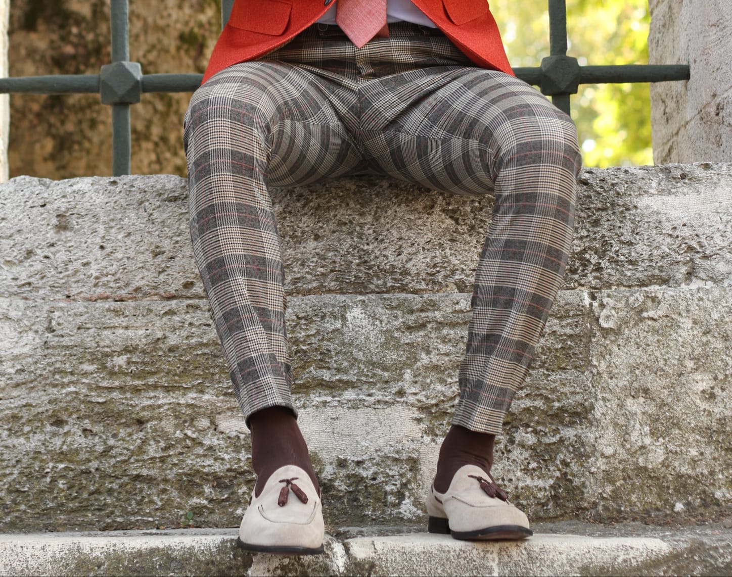 Pac Slim-Fit Plaid Pants Camel-baagr.myshopify.com-Pants-BOJONI