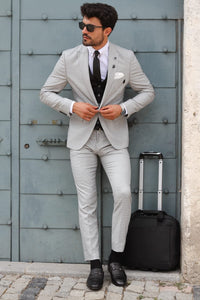 Bojo Slim-Fit Patterned Suit Grey ( BIG SIZES )-baagr.myshopify.com-suit-BOJONI