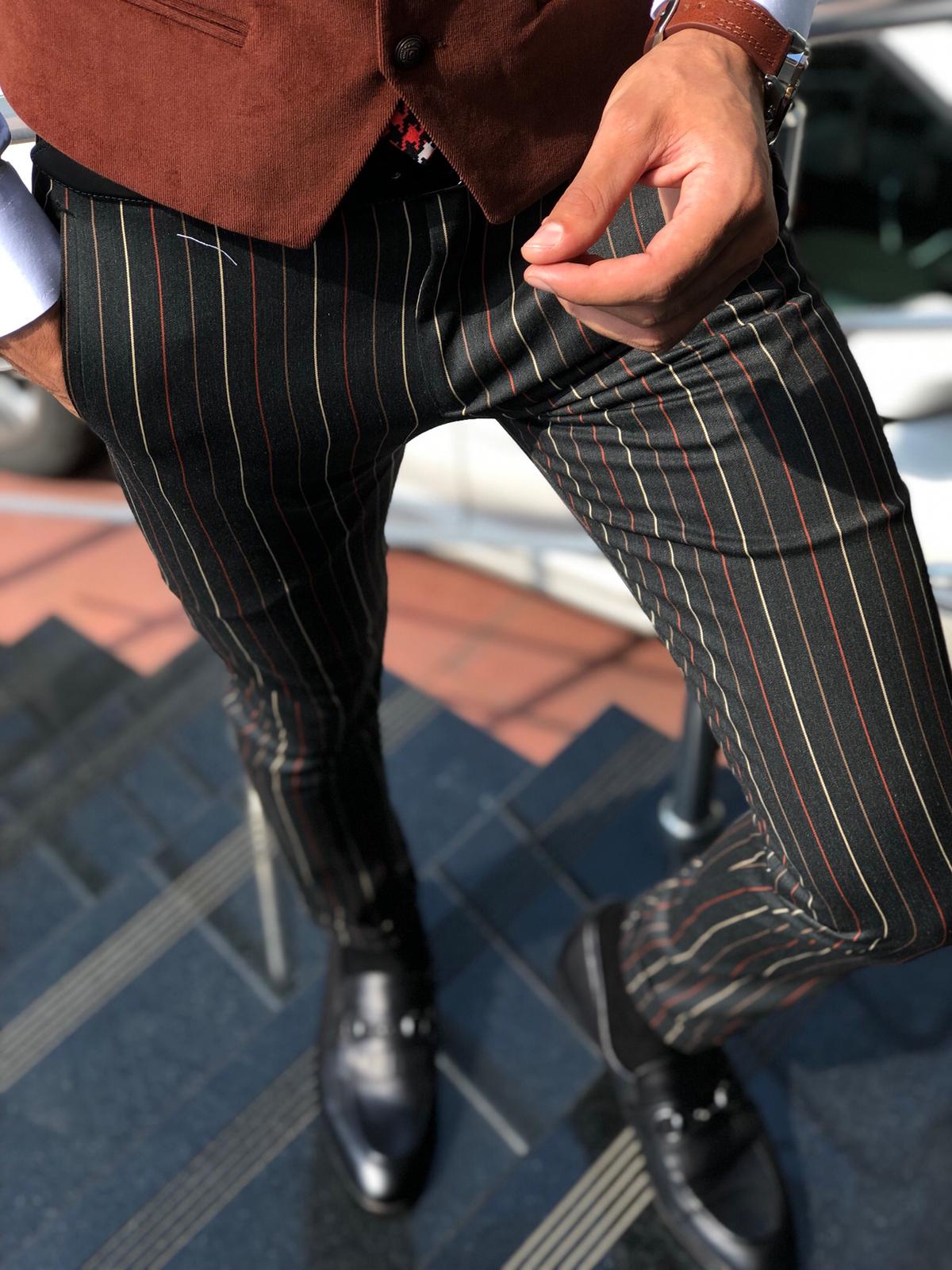 Melik Slim-fit Striped Pants Black-baagr.myshopify.com-Pants-BOJONI