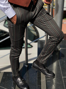 Melik Slim-fit Striped Pants Black-baagr.myshopify.com-Pants-BOJONI