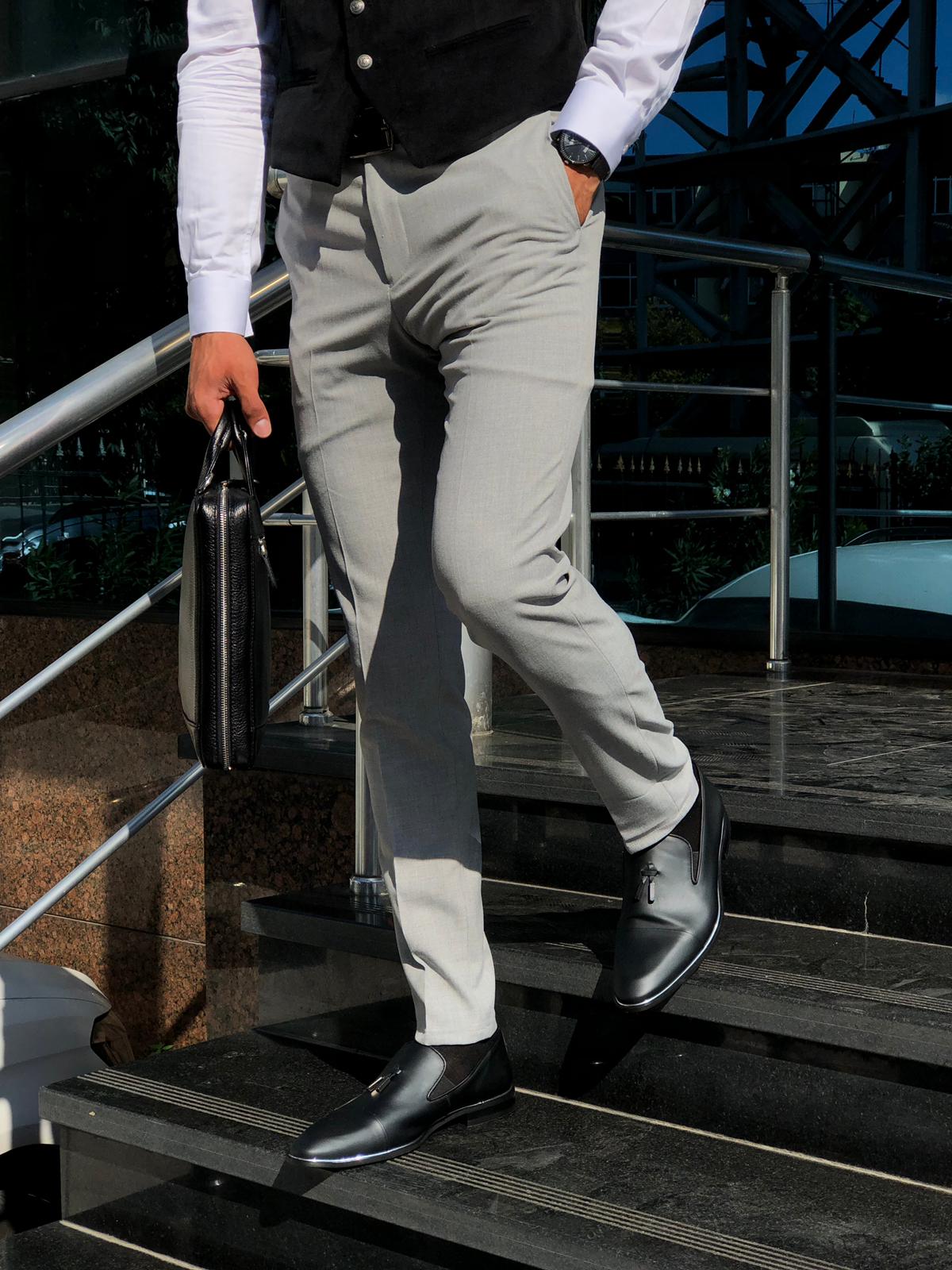 Mason Slim-Fit Fabric Pants Grey-baagr.myshopify.com-Pants-BOJONI
