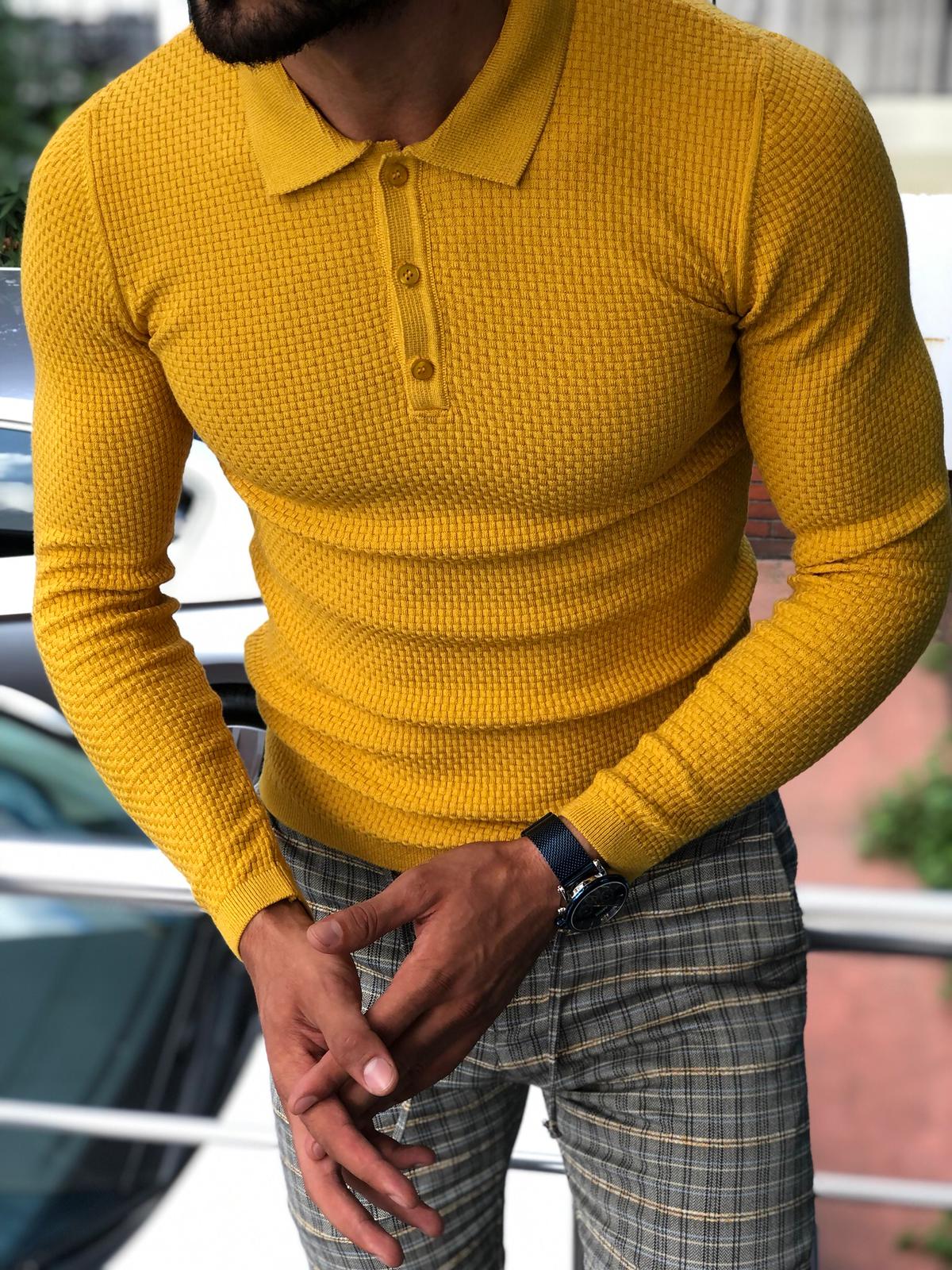 Carlos Slim-Fit Polo Sweater Mustard-baagr.myshopify.com-sweatshirts-BOJONI
