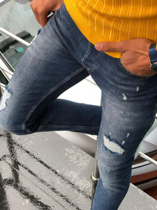 Major Slim-Fit Ripped Jeans Navy Blue-baagr.myshopify.com-Pants-BOJONI