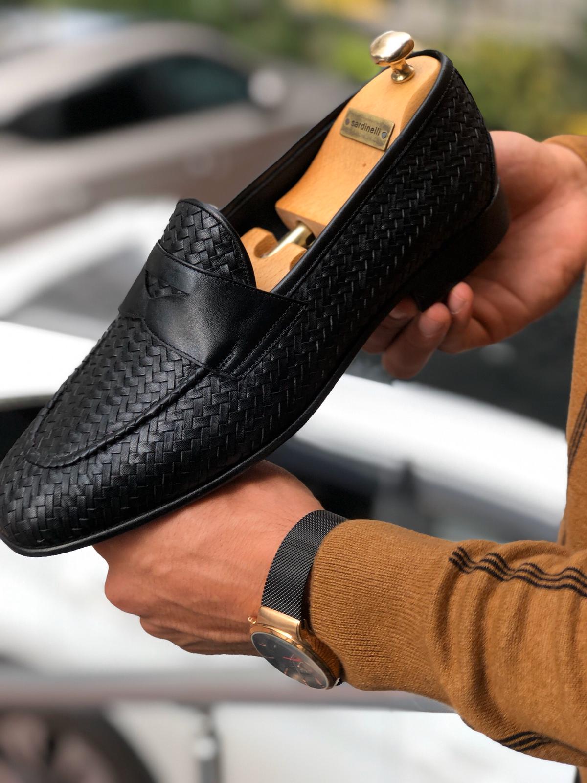 Knitted Leather Sardinelli Loafers Black-baagr.myshopify.com-shoes2-BOJONI