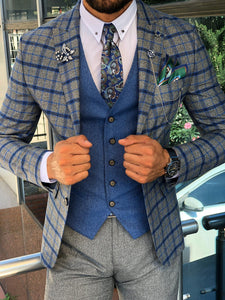 Slim-Fit Plaid Suit Vest Sax-baagr.myshopify.com-suit-BOJONI