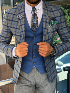 Slim-Fit Plaid Suit Vest Sax-baagr.myshopify.com-suit-BOJONI