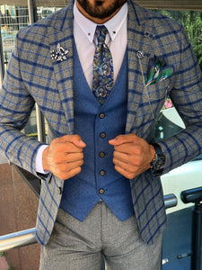 Slim-Fit Plaid Suit Vest Sax-baagr.myshopify.com-suit-BOJONI