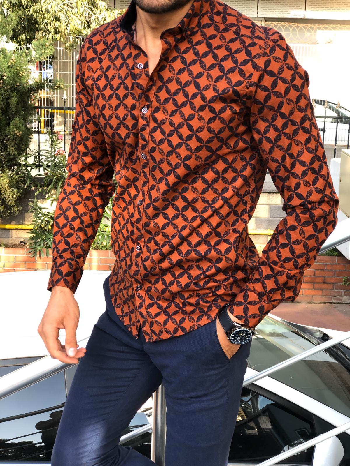 Bumb Slim-Fit Patterned Shirt Tile-baagr.myshopify.com-Shirt-BOJONI