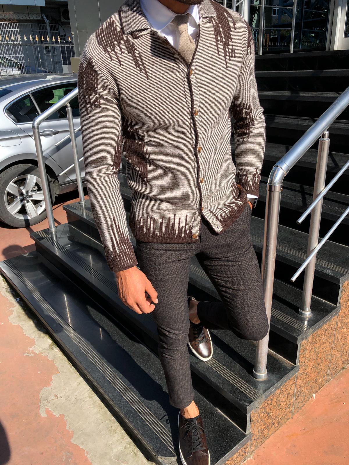 Gerry Slim-Fit Patterned Knitwear Cardigan Brown-baagr.myshopify.com-sweatshirts-BOJONI