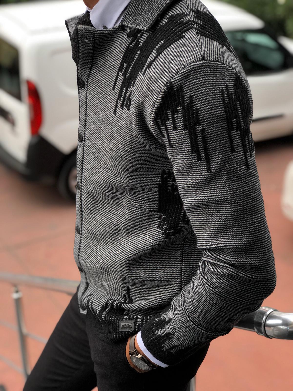 Gerry Slim-Fit Patterned Knitwear Cardigan Black-baagr.myshopify.com-sweatshirts-BOJONI