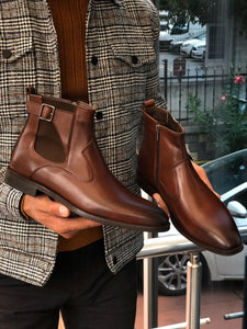 Chelsea Buckle Detail With Classic Leather Boots Brown-baagr.myshopify.com-shoes2-BOJONI