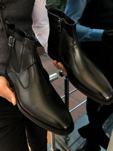 Chelsea Buckle Detail With Classic Leather Boots Black-baagr.myshopify.com-shoes2-BOJONI