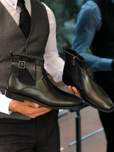 Chelsea Buckle Detail With Classic Leather Boots Black-baagr.myshopify.com-shoes2-BOJONI