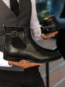 Chelsea Buckle Detail With Classic Leather Boots Black-baagr.myshopify.com-shoes2-BOJONI