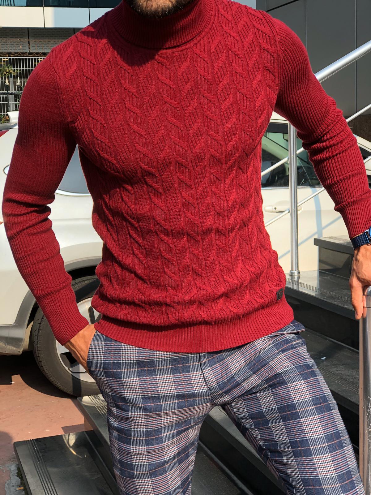 Calvin Slim-Fit Turtleneck Knitwear Red-baagr.myshopify.com-sweatshirts-BOJONI