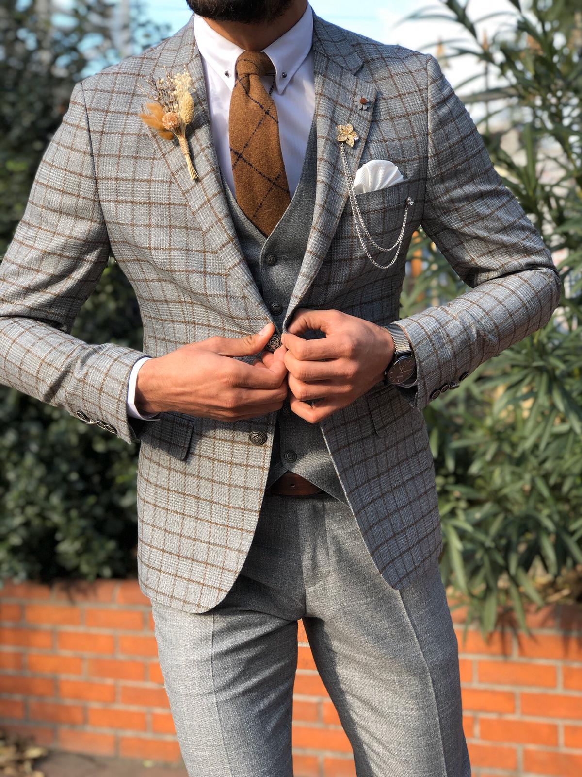 Toni Slim-Fit Plaid Suit Vest CAMEL-baagr.myshopify.com-suit-BOJONI