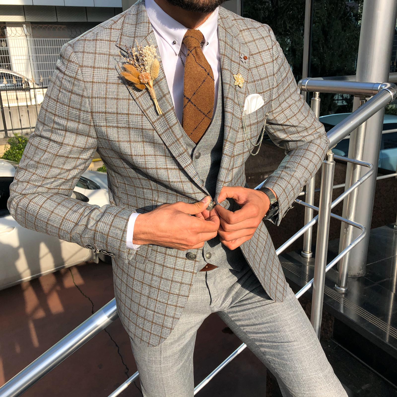 Toni Slim-Fit Plaid Suit Vest CAMEL-baagr.myshopify.com-suit-BOJONI