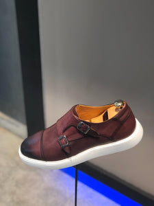 Sardinelli Eva Sole Double Buckle Monk Shoes Burgundy-baagr.myshopify.com-shoes2-BOJONI