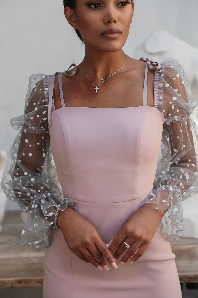 Bodycon Dress with Slit and Mesh Sleeves-baagr.myshopify.com-dress.-BOJONI