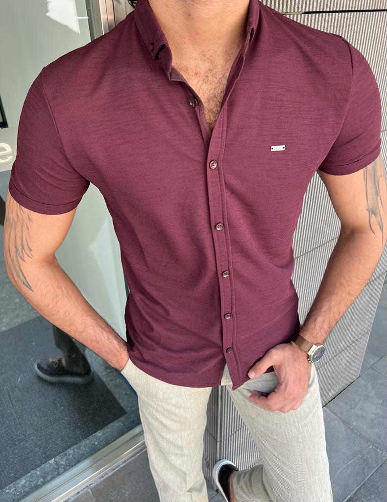 Giovanni Mannelli Slim Fit Short Sleeve Burgundy Tees