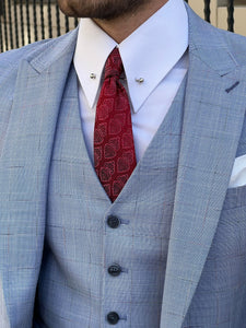 Bojoni Montebello Slim Fit High Quality Woolen Blue Plaid Suit