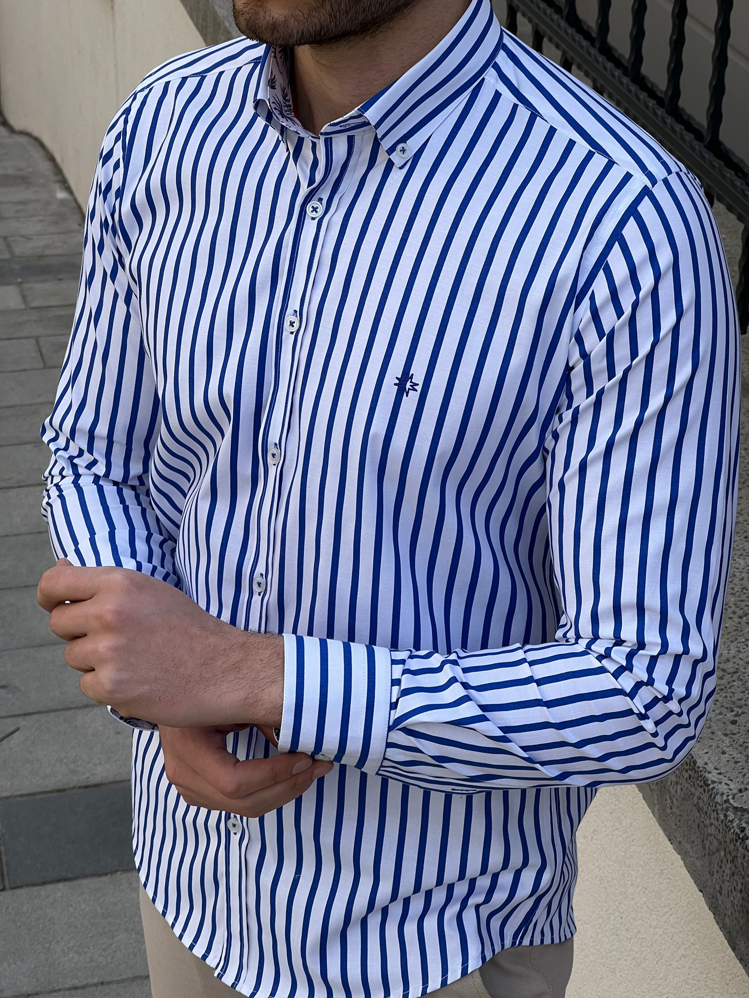 Bojoni Montebello Slim Fit High Quality Striped White & Sax Shirt