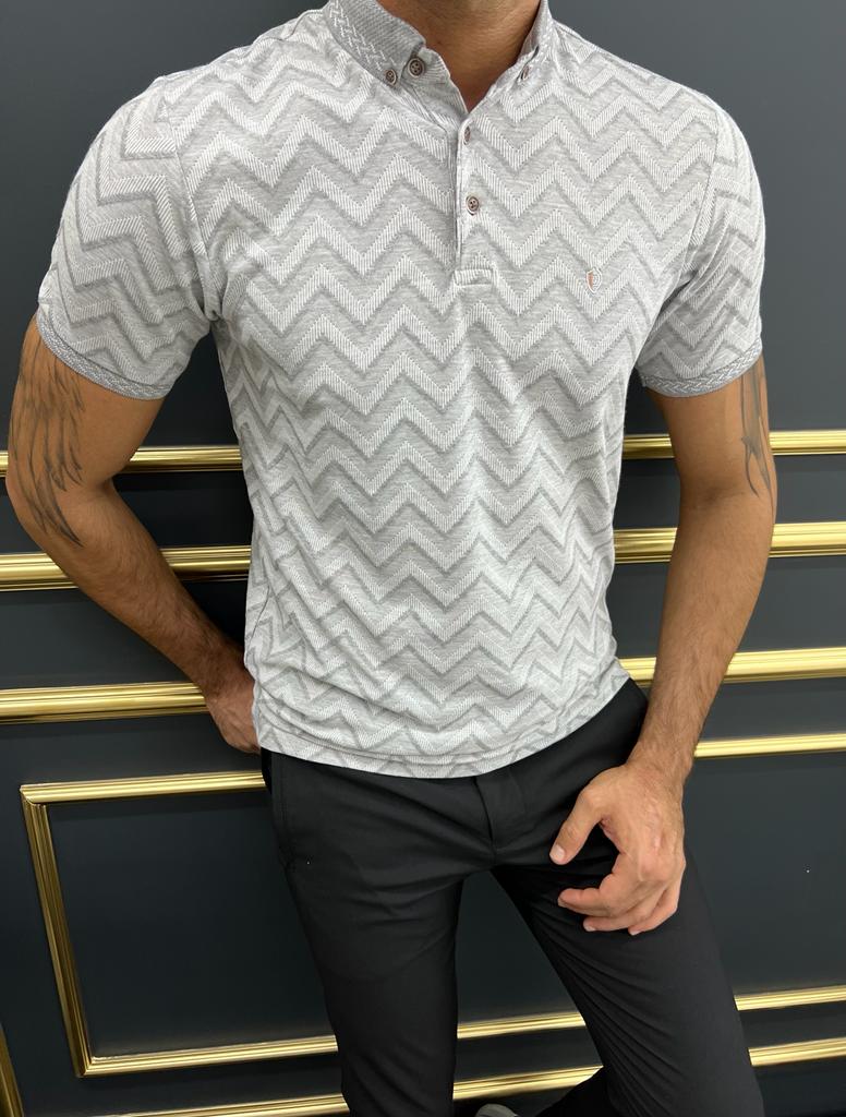 Bojoni Uluwatu Slim Fit Striped Grey Polo Tees