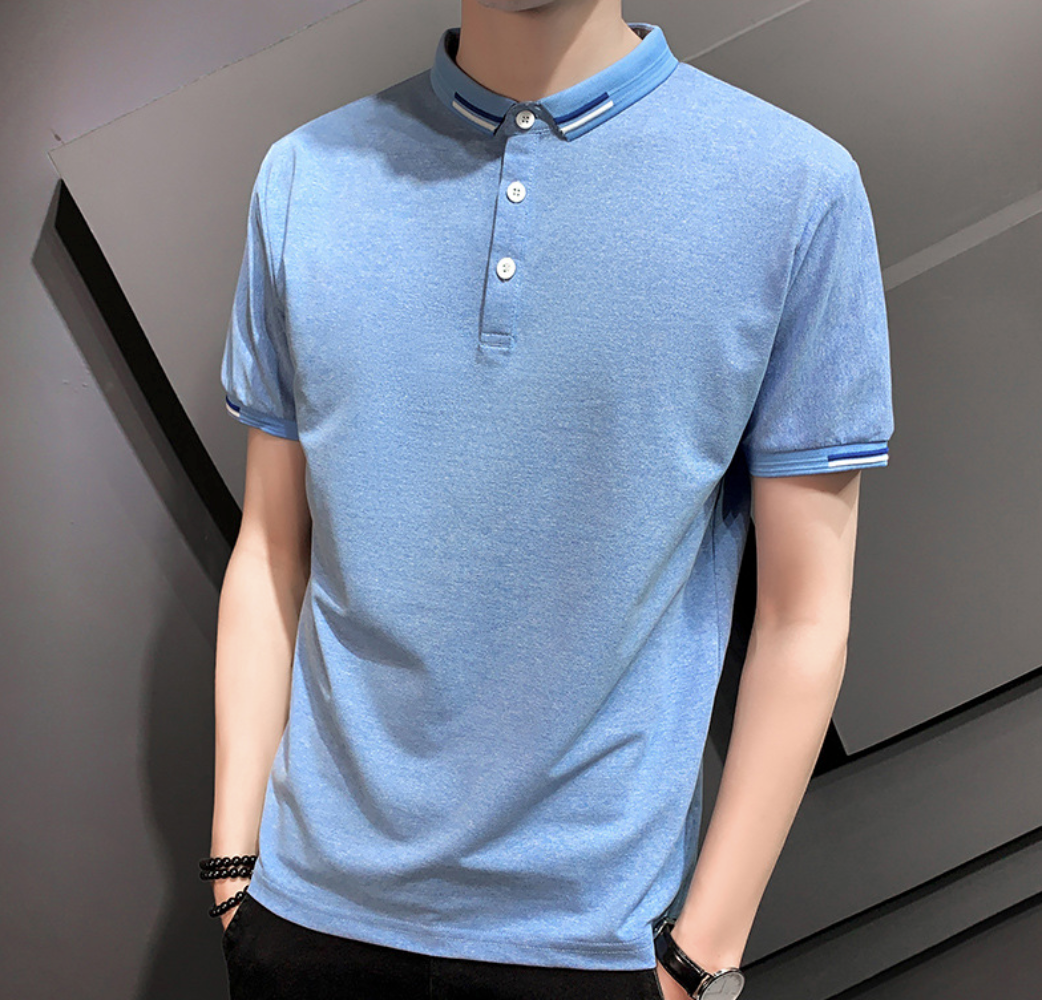 Mens Polo Shirt with Collar and Sleeve Details