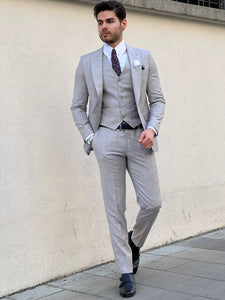 Bojoni Montebello Slim Fit High Quality Plaid Wool Grey Suit