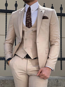 Bojoni Montebello Slim Fit Self-Patterned Woolen Beige Suit