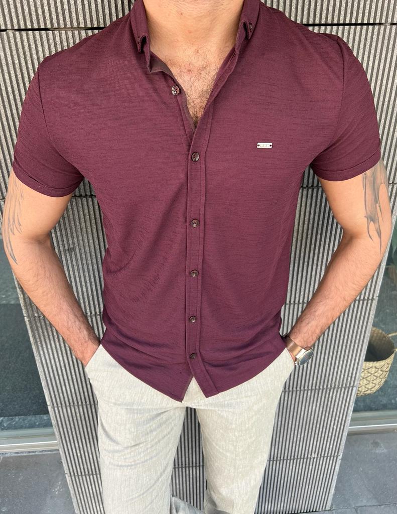 Giovanni Mannelli Slim Fit Short Sleeve Burgundy Tees